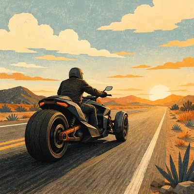 Futuristic Trike Riding Into Open Freedom