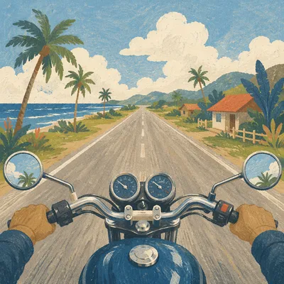 Motorcycle Freedom on Tropical Coastal Road