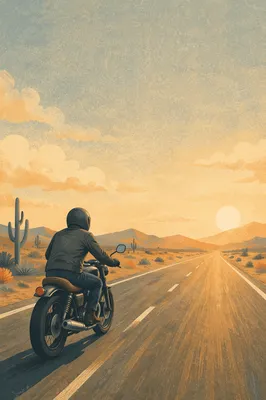 Motorcycle Freedom on Desert Road Sunrise