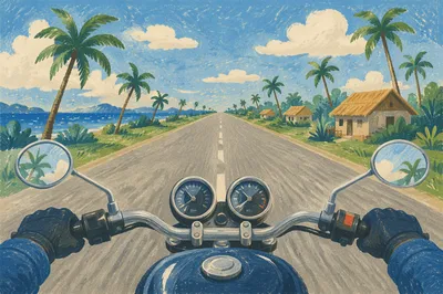 Motorcycle Freedom on Tropical Coastal Road