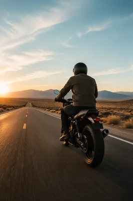 Motorcycle Freedom on Desert Highway Sunrise
