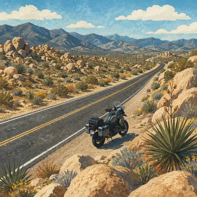 Motorcycle on Scenic Mountain Desert Road