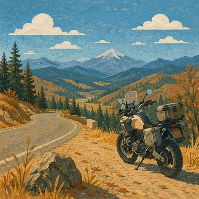 Adventure Motorcycle on Scenic Mountain Road