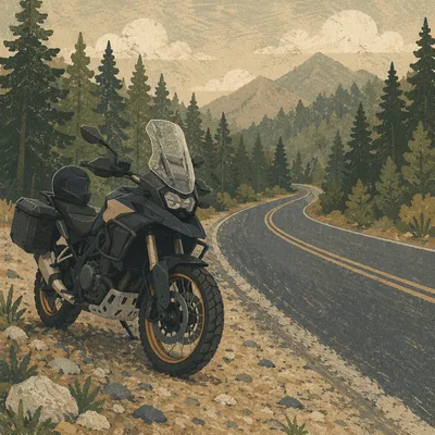 Adventure Motorcycle on Quiet Mountain Road