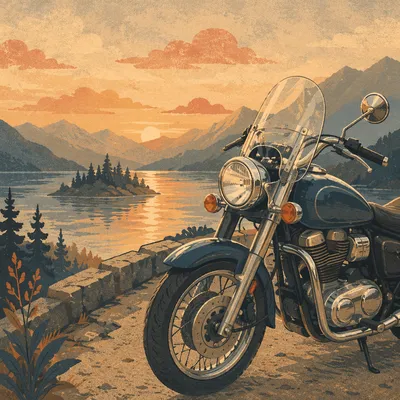 Classic Motorcycle at Alpine Lake Overlook