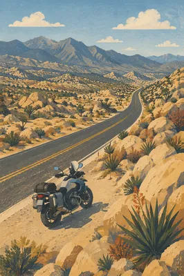 Motorcycle on Scenic Mountain Desert Road