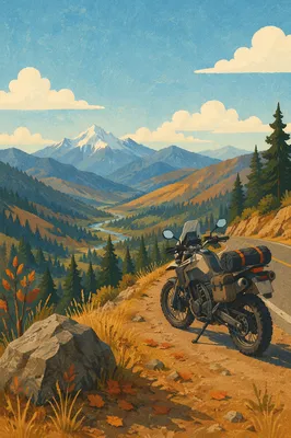 Adventure Motorcycle on Scenic Mountain Road