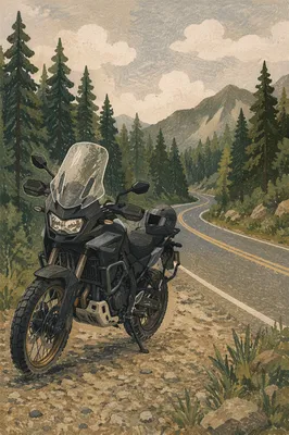 Adventure Motorcycle on Quiet Mountain Road