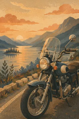 Classic Motorcycle at Alpine Lake Overlook