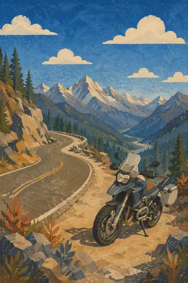 Adventure Motorcycle on Scenic Mountain Road
