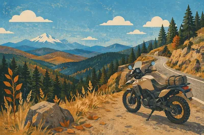 Adventure Motorcycle on Scenic Mountain Road