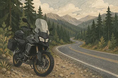 Adventure Motorcycle on Quiet Mountain Road