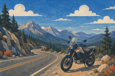 Adventure Motorcycle on Scenic Mountain Road