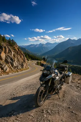 Adventure Motorcycle on Scenic Mountain Road