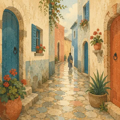 Colorful Coastal Alley at Morning Light