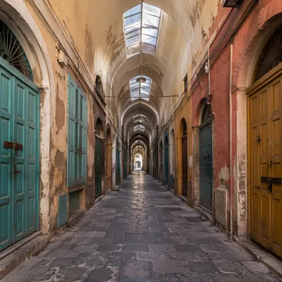 Historic Narrow Alley with Colorful Doors