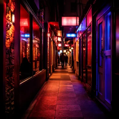 Neon Lit Narrow Alley at Night