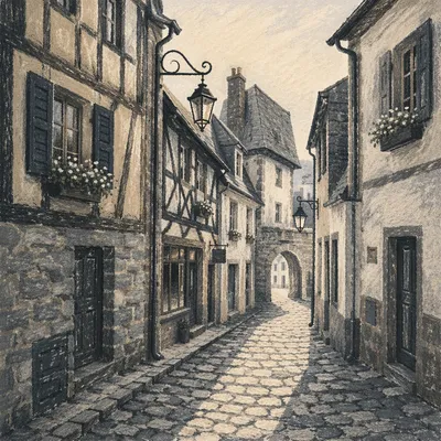 Quiet European Cobblestone Street at Dawn