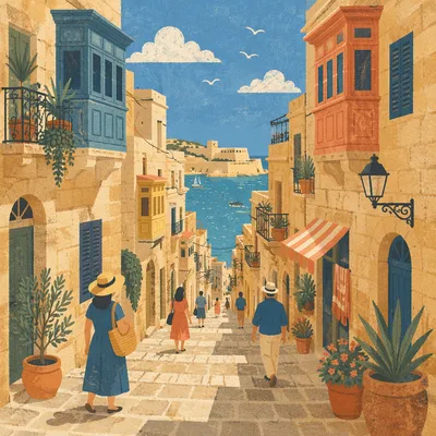 Old European Cobblestone Street to Blue Harbor