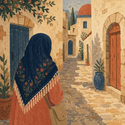 Old European Cobblestone Lane Traveler