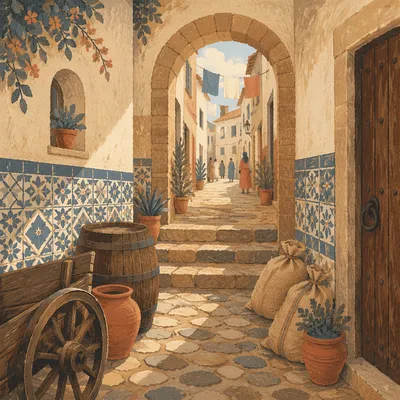 Narrow Cobblestone Lane in Old European Town