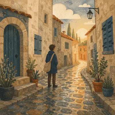 Morning Cobblestone Lane in Old Europe