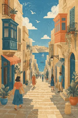 Narrow European Cobblestone Street to Harbor