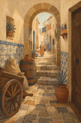 Narrow Cobblestone Lane in Old European Town
