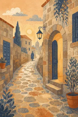 Quiet European Cobblestone Street at Dawn