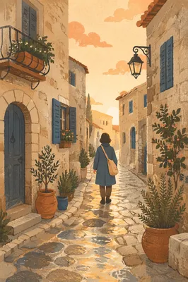 Narrow European Cobblestone Street at Morning Light