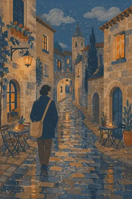 Rainy Old Town Cobblestone Journey