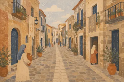 Quiet European Cobblestone Street Perspective