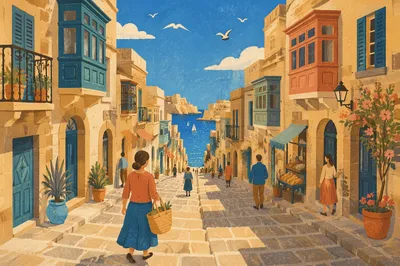 Narrow European Cobblestone Street to Harbor