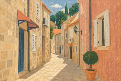 Narrow European Cobblestone Alley in Midday Sun