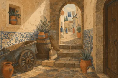 Narrow Cobblestone Lane in Old European Town