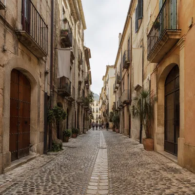 Narrow European Cobblestone Old Town Street
