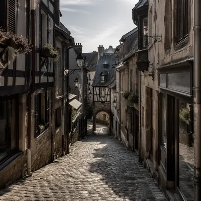 Narrow Cobblestone Street in Old European Town