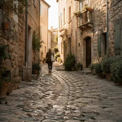 Sunrise Cobblestone Lane in Old Europe