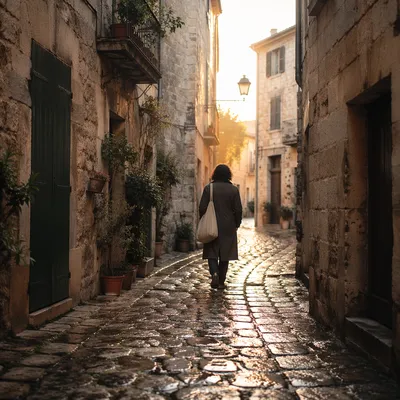 Quiet Cobblestone Street in Old Europe