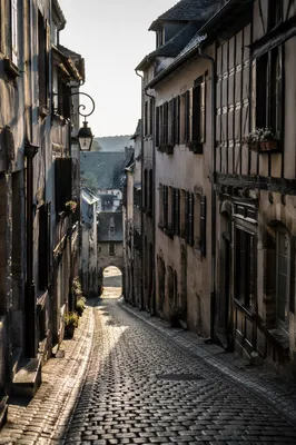 Narrow Cobblestone Street in Old European Town