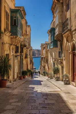 Narrow European Cobblestone Street to Harbor