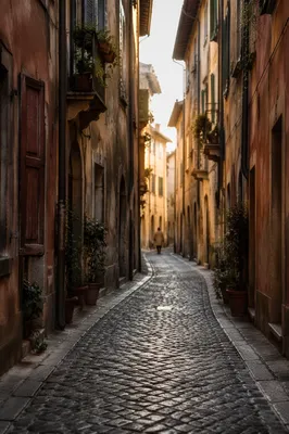 Golden Morning Cobblestone Lane in Old Europe
