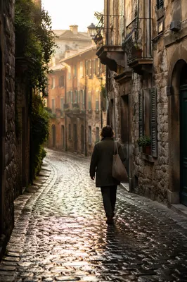 Quiet Cobblestone Street in Old Europe