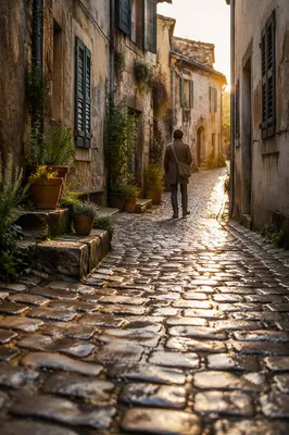 Quiet Cobblestone Street in Old Europe