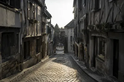 Quiet European Cobblestone Street at Dawn