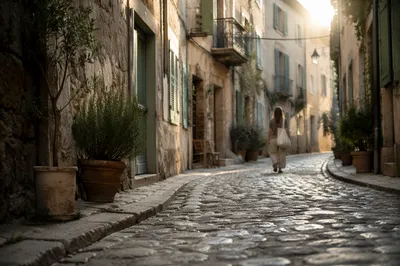 Sunrise Cobblestone Lane in Old Europe