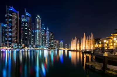 Modern Waterfront Skyline at Night