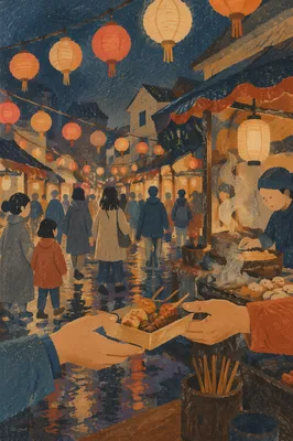 Warm Lantern Night Market Street Scene