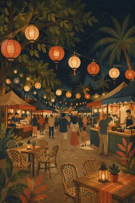 Warm Lantern Glow at Night Market