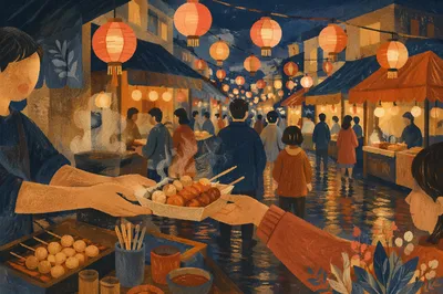 Warm Lantern Glow at Night Market